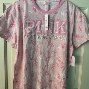 PINK Victoria's Secret Pink and White Graphic Tee